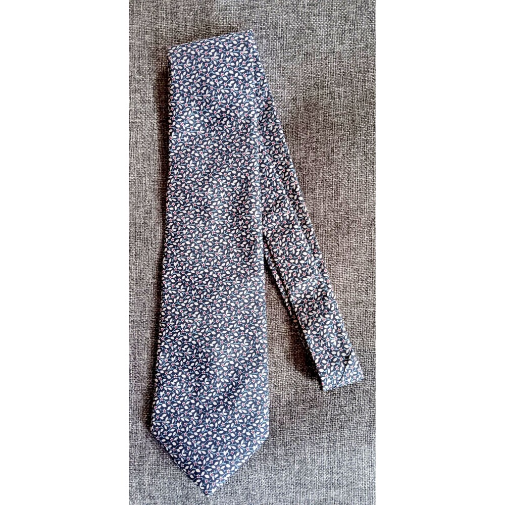 Tie 70s 80s 90s Y2K Mens Italian Silk black white red floral 4 Wide 55 Long